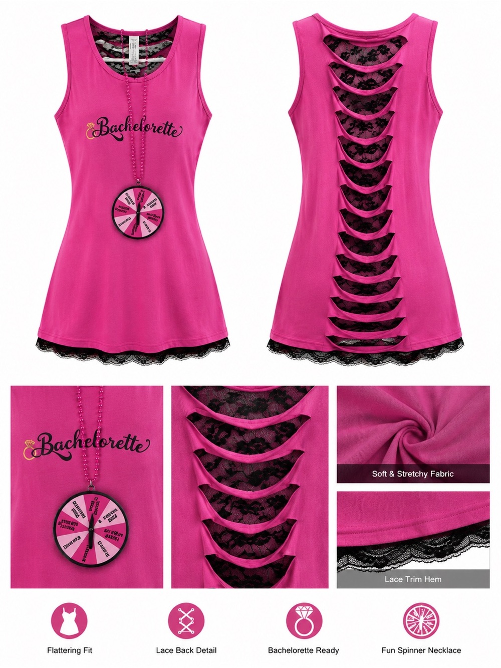 NWOT WOMENS BACHELORETTE LACE HOT PINK AND BLACK DRESS BUNDLE​​​​​​​